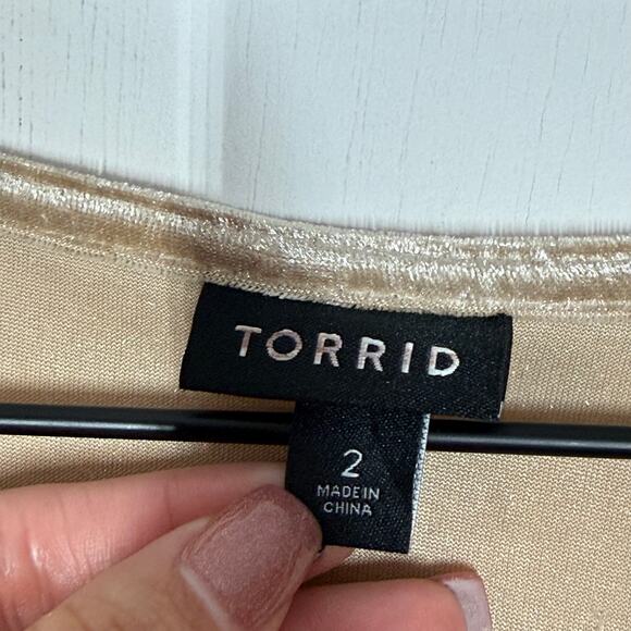 Torrid Mini Wrap Dress 2X Tan Surplice V-Neck Crushed Velvet Tie Waist Elegant - Picture 10 of 11